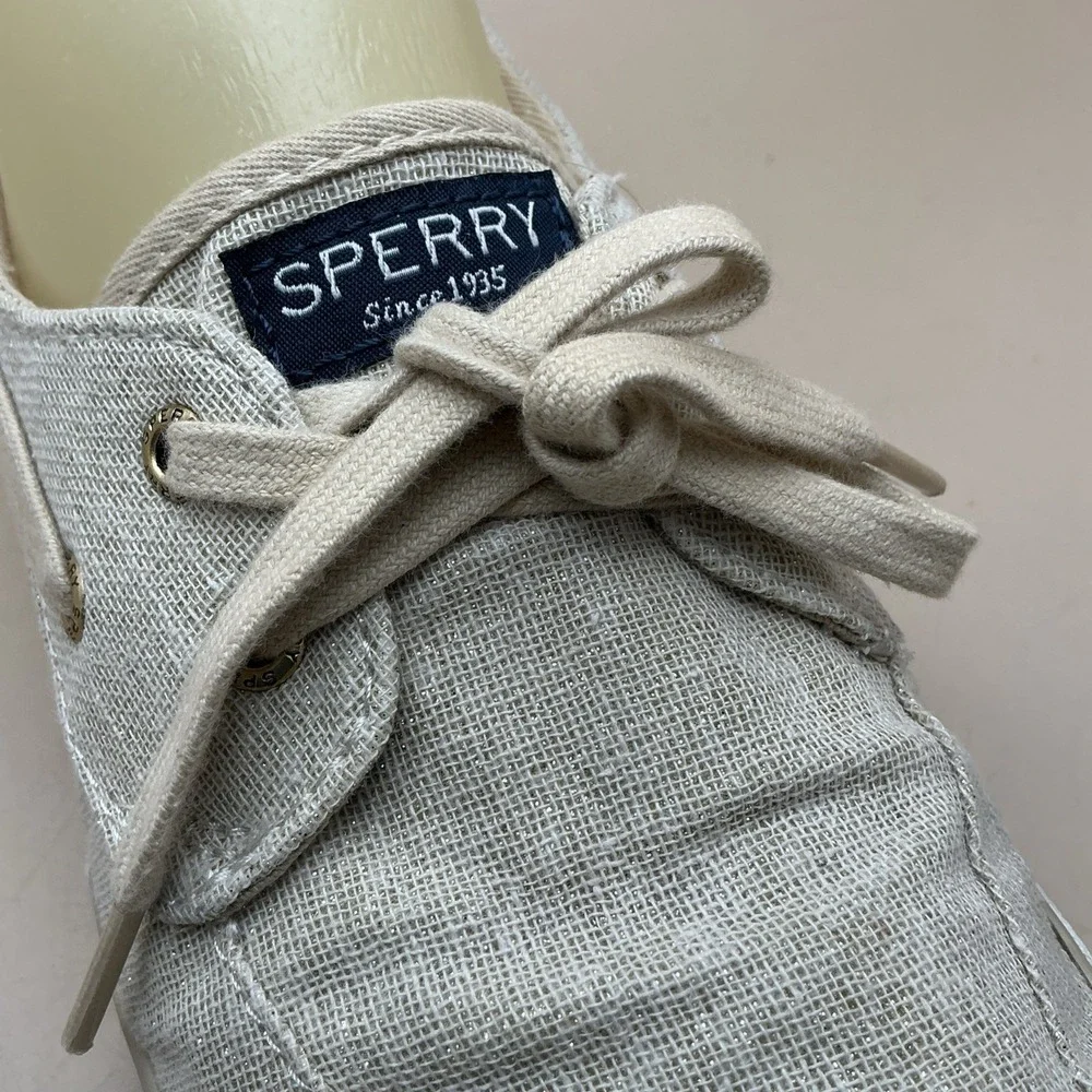 Sperry Women's Pier Boat Sparkle Canvas Boat Shoes‎ Sz 9.5 Gold Glitter STS84465